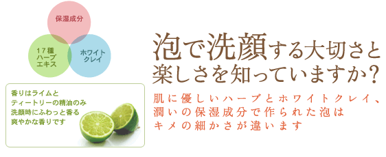 生石鹸のクリーム泡で洗顔